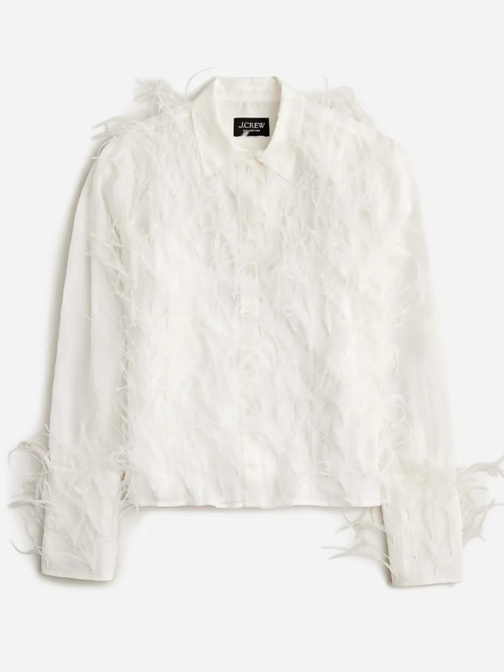 Jcrew collection organza button up shirt with feathers